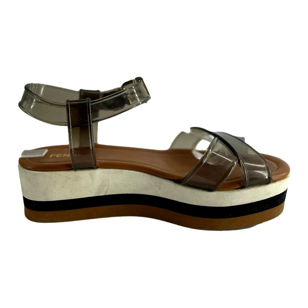Fendi Black White & Tan Flat Platform Sandal European Size 37 EUCEUC - Picture 8 of 12